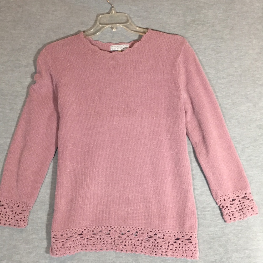 CAROLYN TAYLOR for BY DESIGN Mauve Chenille Knit Tunic Sweater with Crochet Lace